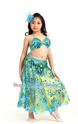 Traditional Indian Children Belly Dance Blue Dress Raks Sharki Oriental Dance Clothing for Kids