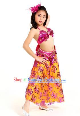 Traditional Indian Children Belly Dance Rosy Dress Raks Sharki Oriental Dance Clothing for Kids