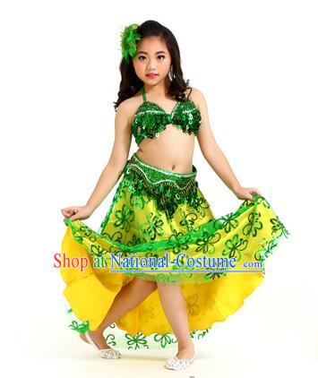 Traditional Indian Children Belly Dance Green Dress Raks Sharki Oriental Dance Clothing for Kids