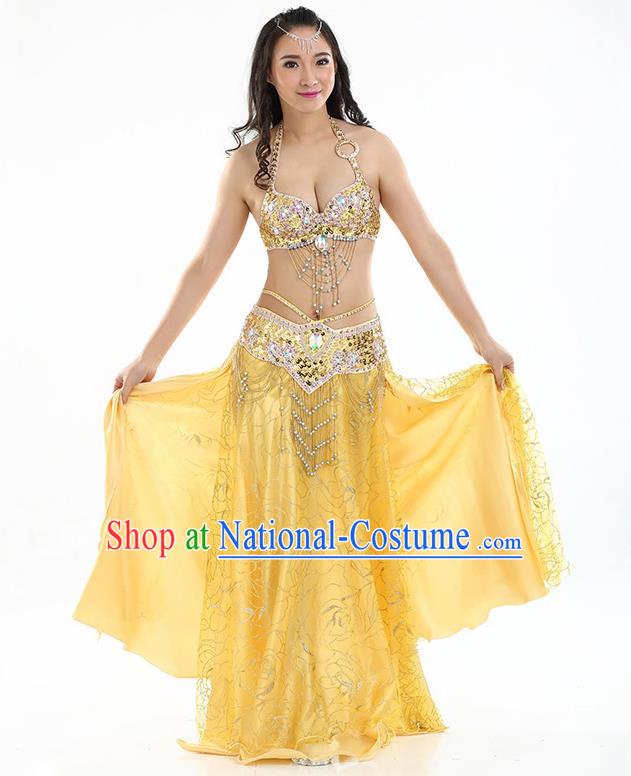 Top Grade Bollywood Belly Dance Yellow Dress Indian Raks Sharki Oriental Dance Clothing for Women