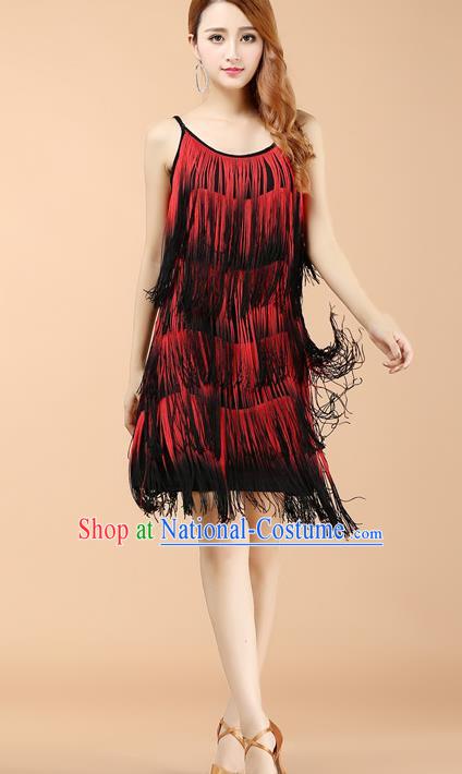 Professional Latin Dance Red Tassel Dress Ballroom Dance Modern Dance Clothing for Women