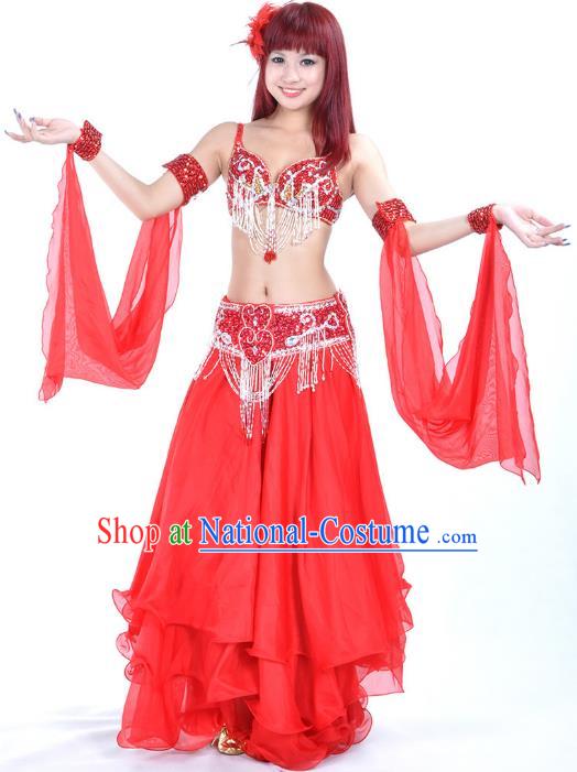 Traditional Bollywood Belly Dance Red Dress Indian Oriental Dance Costume for Women