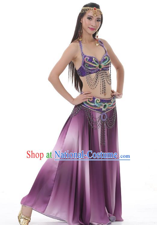 Traditional Bollywood Belly Dance Sexy Purple Dress Indian Oriental Dance Costume for Women