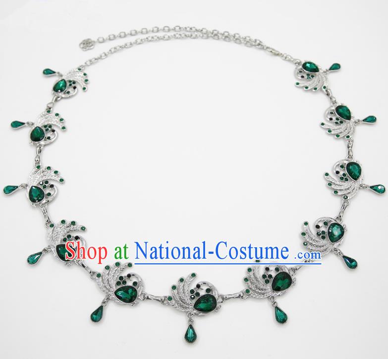 Indian Belly Dance Green Crystal Peacock Waist Chain Accessories Waistband India Raks Sharki Belts for Women