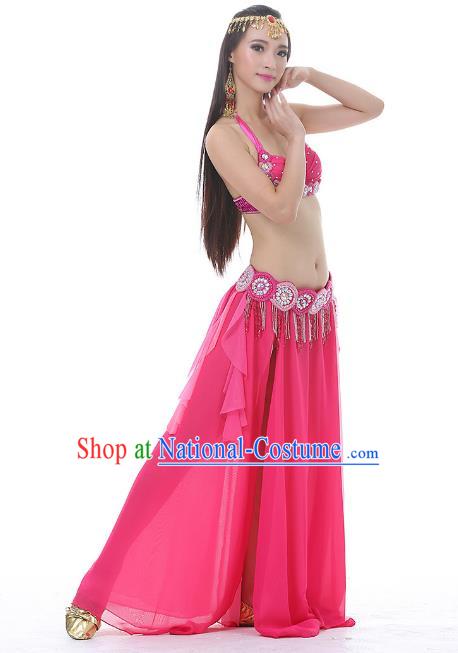 Traditional Bollywood Belly Dance Clothing Indian Oriental Dance Rosy Dress for Women