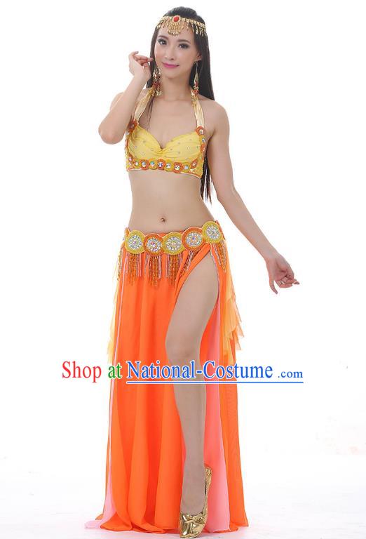 Traditional Bollywood Belly Dance Clothing Indian Oriental Dance Orange Dress for Women