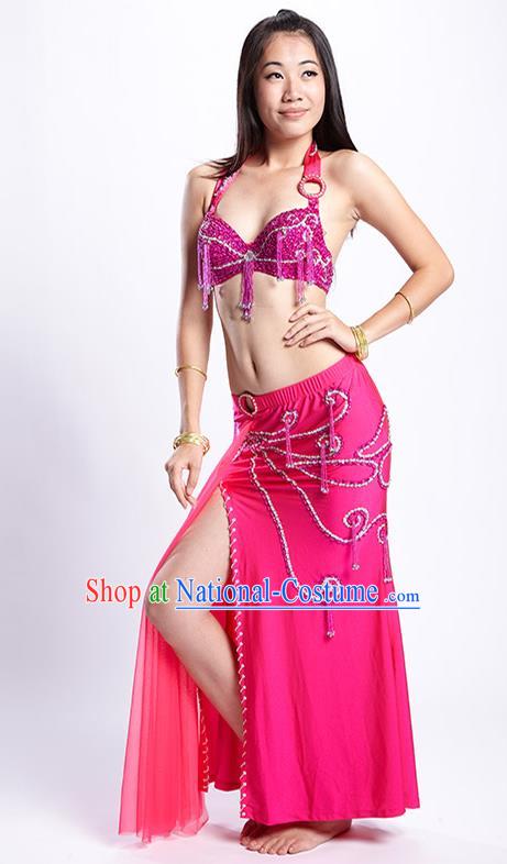 Top Grade Performance Clothing Belly Dance Rosy Dress Indian Oriental Dance Costume for Women