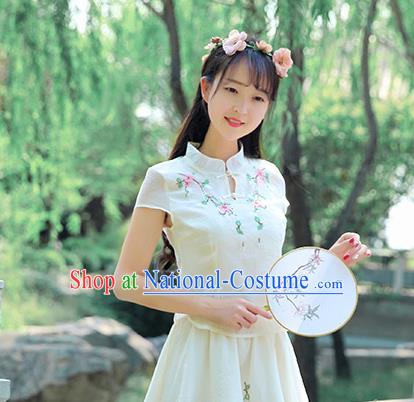 Chinese National Costume Embroidered Cheongsam Shirts Upper Outer Garment Tangsuit Qipao Blouse for Women