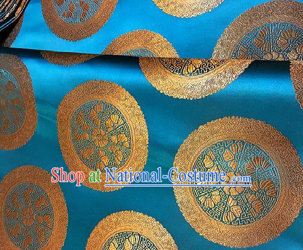 Chinese Traditional Fabric Palace Pattern Design Lake Blue Brocade Chinese Mongolian Robe Fabric Asian Material