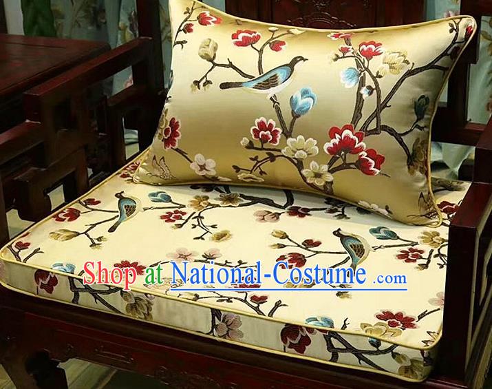 Chinese Traditional Fabric Flowers Birds Pattern Yellow Brocade Chinese Fabric Asian Tibetan Robe Material