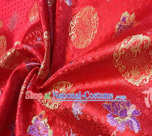 Chinese Traditional Fabric Tang Suit Peony Pattern Red Brocade Chinese Fabric Asian Tibetan Robe Material