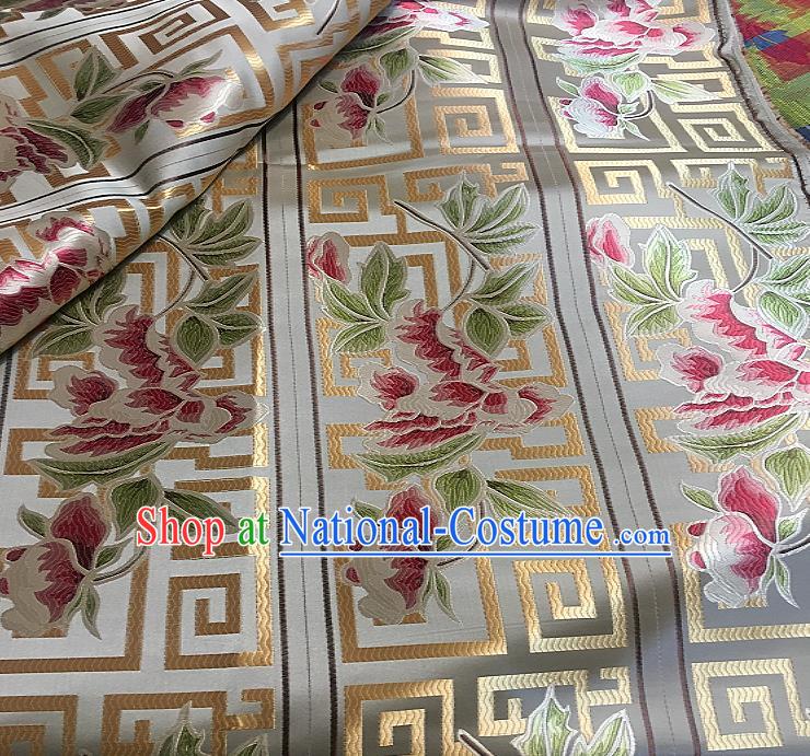 Chinese Traditional Fabric Tang Suit Peony Flowers Pattern Brocade Chinese Fabric Asian Tibetan Robe Material