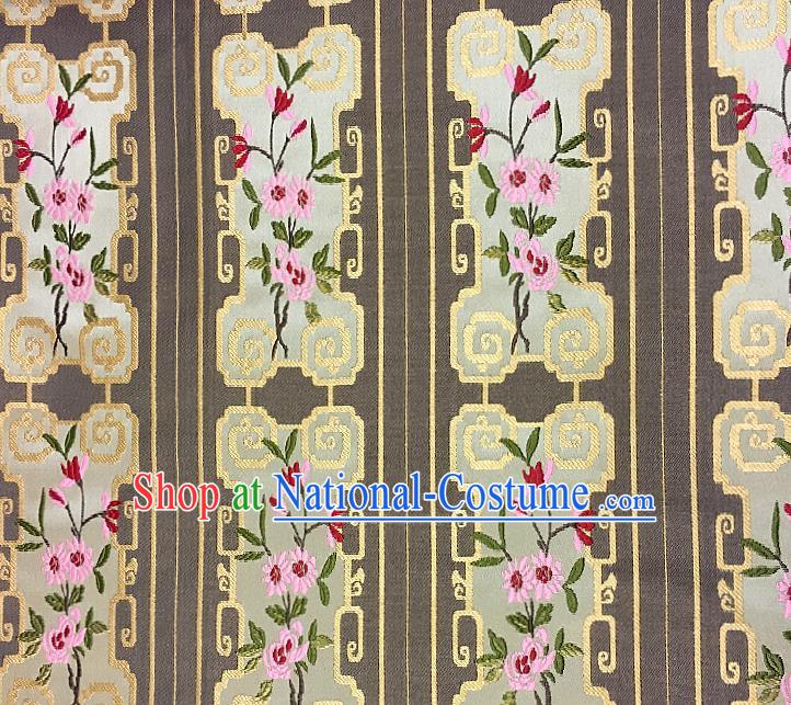 Chinese Traditional Fabric Tang Suit Flowers Pattern Brown Brocade Chinese Fabric Asian Tibetan Robe Material