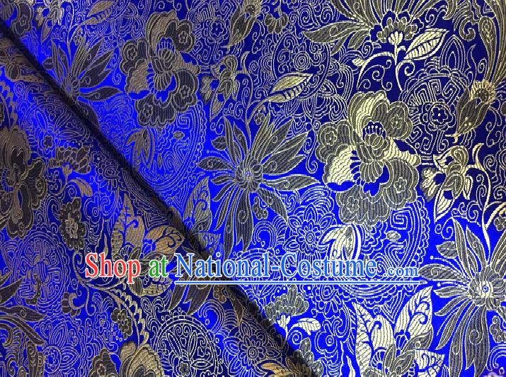 Chinese Traditional Fabric Tang Suit Lotus Pattern Royalblue Brocade Chinese Fabric Asian Cheongsam Material