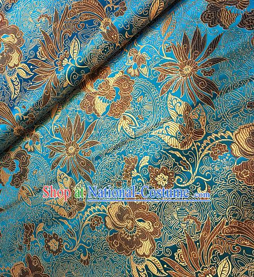 Chinese Traditional Fabric Tang Suit Lotus Pattern Blue Brocade Chinese Fabric Asian Cheongsam Material