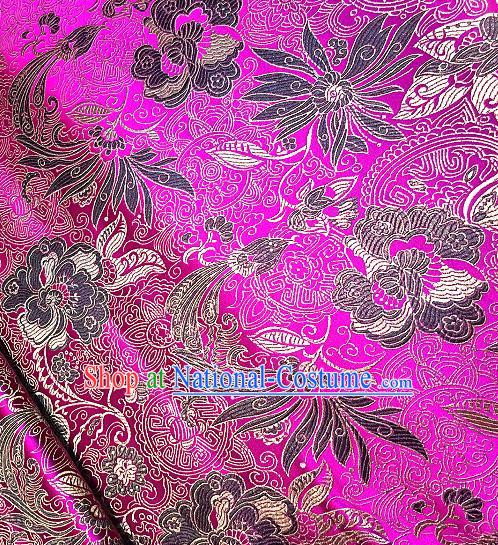 Chinese Traditional Fabric Tang Suit Lotus Pattern Rosy Brocade Chinese Fabric Asian Cheongsam Material