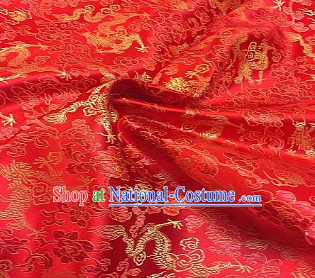 Chinese Traditional Fabric Tang Suit Dragons Pattern Red Brocade Chinese Fabric Asian Cheongsam Material