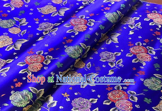 Chinese Traditional Fabric Tang Suit Rose Pattern Royalblue Brocade Chinese Fabric Asian Cheongsam Material