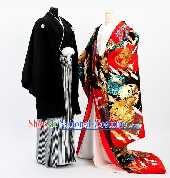 Traditional Japanese Wedding Red Costumes Bride and Bridegroom Kimono Clothing for Women for Men