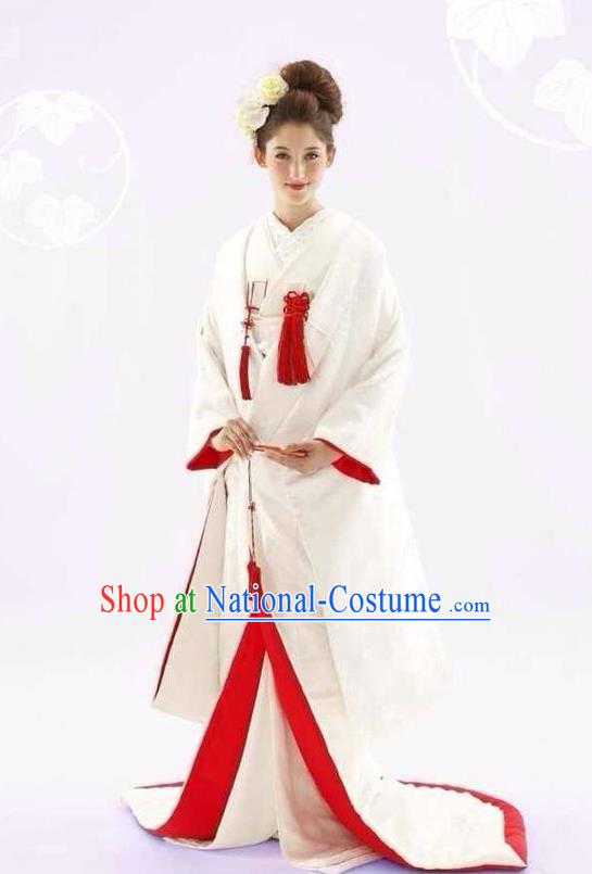 Traditional Asian Japan Costume Japanese Apparel White Furisode Kimono for Women