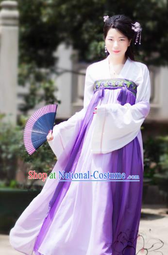 Chinese Tang Dynasty Princess Purple Dress Ancient Palace Lady Embroidered Costume for Women