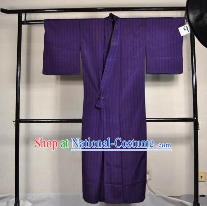 Japanese Traditional Male Kimono Clothing Purple Satin Haori Kimonos Yukata Robe for Men