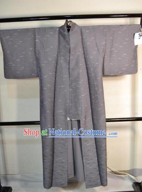 Japanese Traditional Male Grey Yukata Kimono Clothing Japan Samurai Haori Kimonos Robe for Men