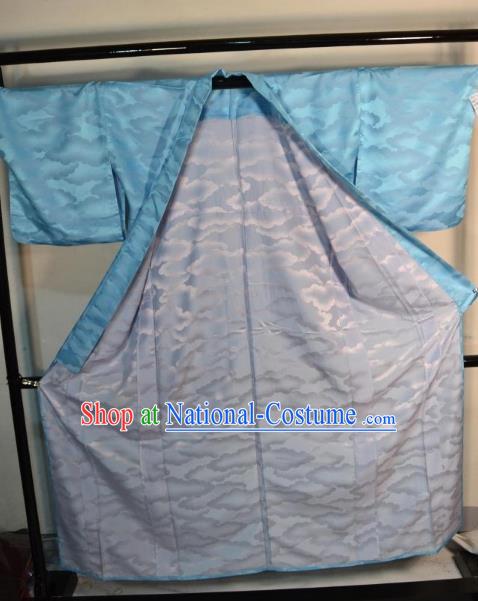 Japanese Traditional Prince Blue Yukata Robe Clothing Japan Samurai Haori Kimonos for Men