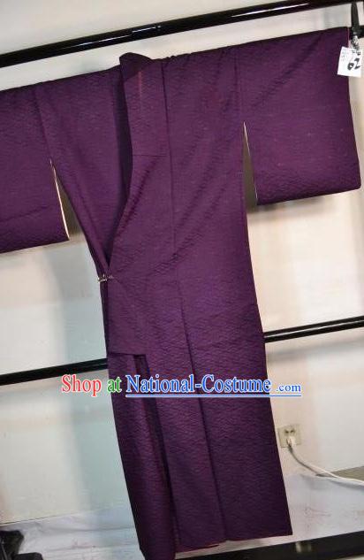 Japanese Traditional Deep Purple Yukata Robe Japan Samurai Haori Kimonos Clothing for Men