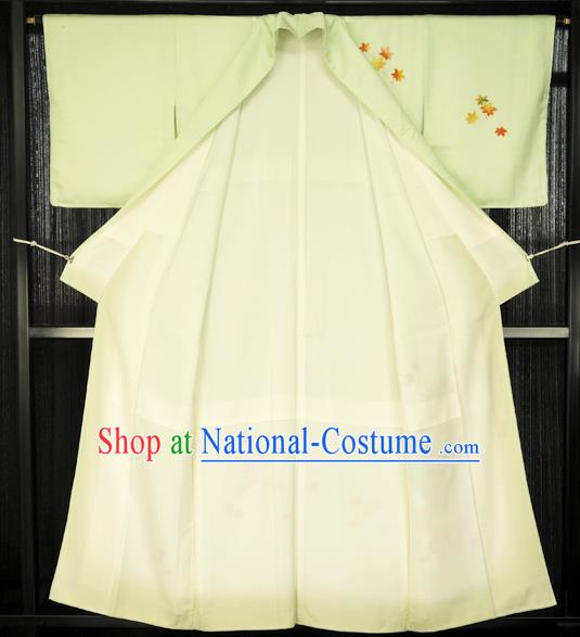 Traditional Japan Palace Costume Bride Green Furisode Kimono Japanese Yukata Dress for Women