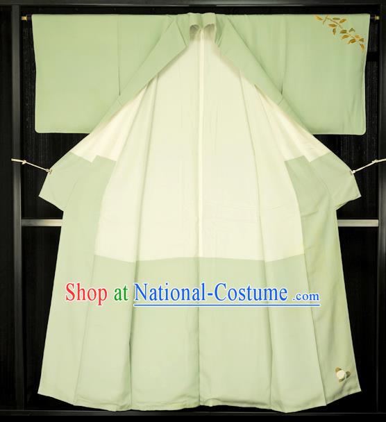 Traditional Japan Palace Furisode Kimono Costume Green Dress Japanese Yukata for Women