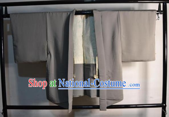 Japanese Traditional Kimono Upper Outer Garment Japan Grey Haori Apparel Yukata Costume for Men