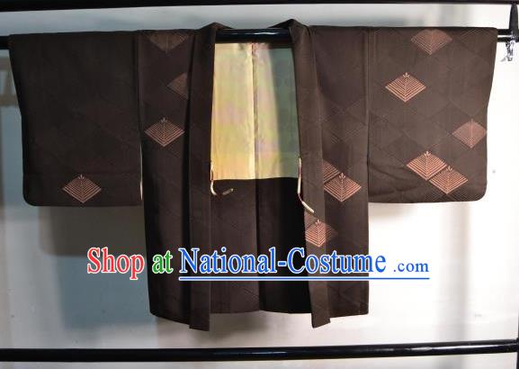 Japanese Traditional Kimono Upper Outer Garment Japan Brown Haori Apparel Yukata Costume for Men