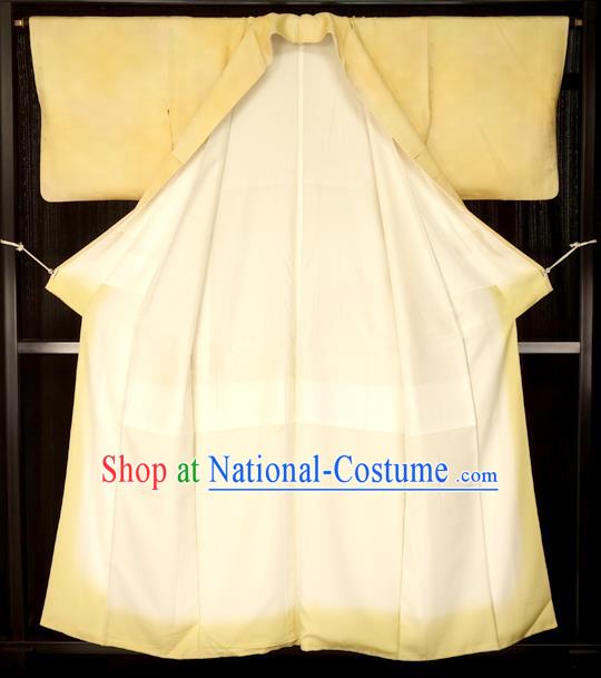 Traditional Japan Palace Yellow Furisode Kimono Costume Japanese Yukata Dress for Women