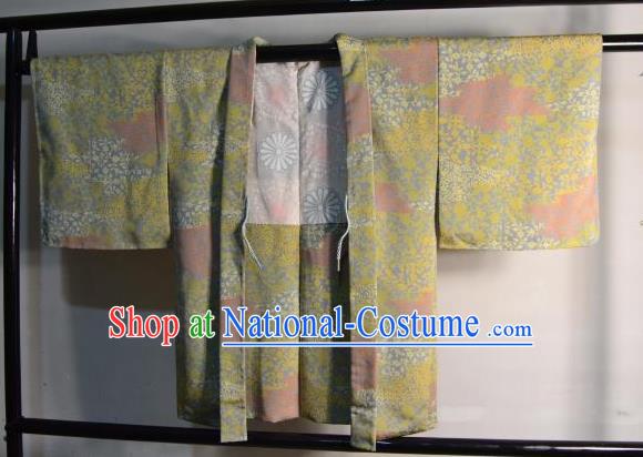 Japanese Traditional Kimono Upper Outer Garment Japan Green Haori Apparel Yukata Costume for Men