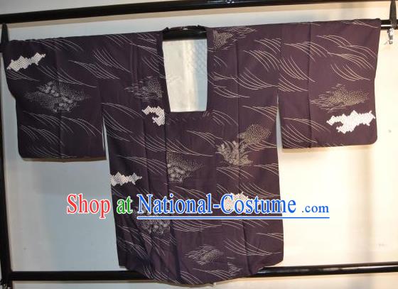 Japanese Traditional Kimono Upper Outer Garment Japan Purple Haori Apparel Yukata Costume for Men