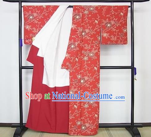 Japan Palace Lady Furisode Kimono Costume Traditional Japanese Red Yukata Dress for Women