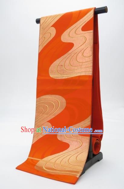 Traditional Japanese Kimono Orange Brocade Belts Kimonos Yukata Waistband for Women