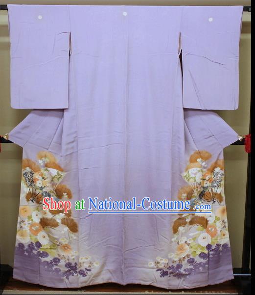 Traditional Japan Costume Female Purple Furisode Kimono Japanese Yukata Dress for Women