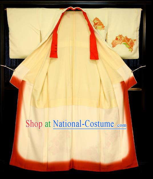 Traditional Japan Costume Female Yellow Furisode Kimono Japanese Yukata Dress for Women