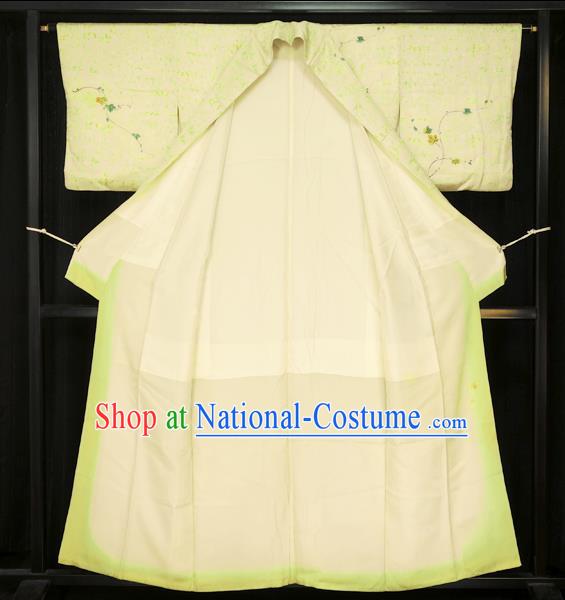 Traditional Japan Costume Light Green Furisode Kimono Japanese Geisha Yukata Dress for Women