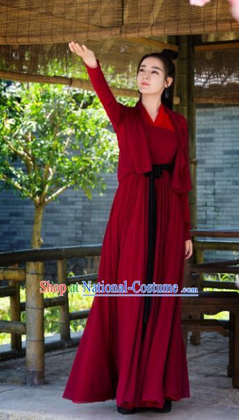 Chinese Ancient Swordswoman Costume Female Knight-Errant Hanfu Red Dress Clothing for Women