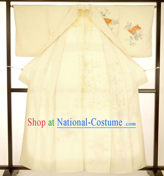 Japan Traditional Formal Kimono Costume White Furisode Kimonos Printing Yukata Dress for Women