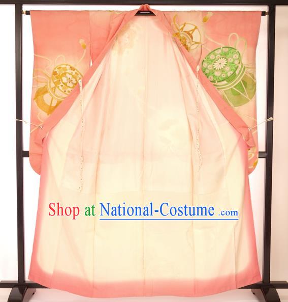 Japan Traditional Palace Pink Kimono Formal Costume Furisode Kimonos Yukata Dress for Women