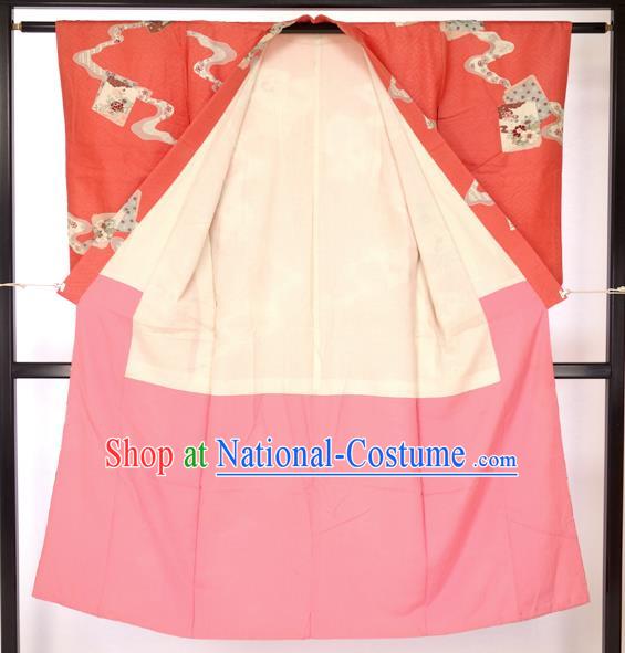 Japan Traditional Palace Red Kimono Furisode Kimonos Yukata Dress Formal Costume for Women