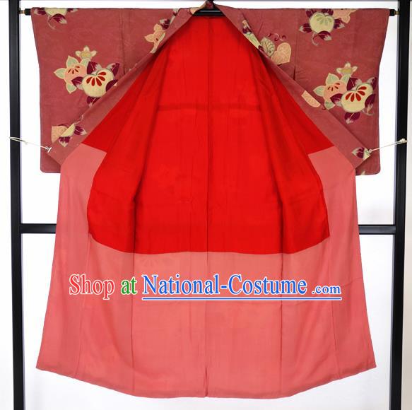 Japan Palace Dark Red Kimono Traditional Furisode Kimonos Yukata Dress Formal Costume for Women