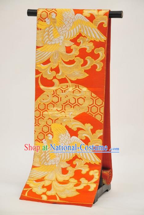 Traditional Japanese Kimonos Embroidered Orange Belts Yukata Brocade Waistband for Women