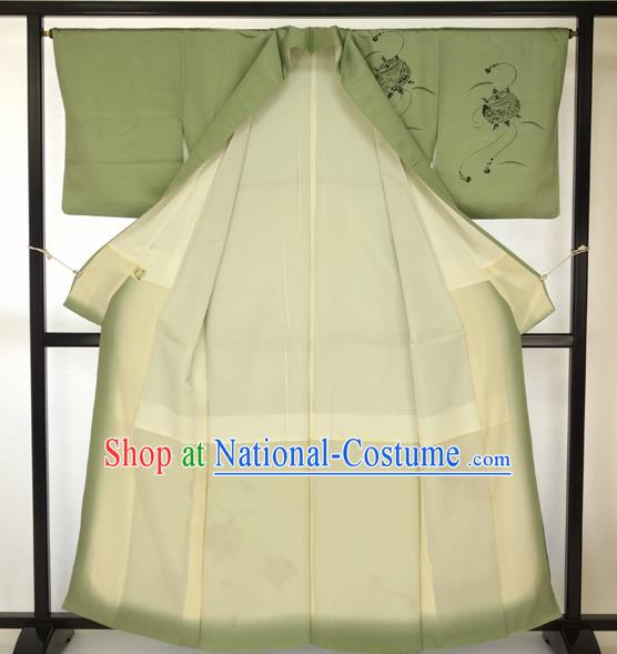 Japanese Ancient Green Kimono Male Formal Costume Traditional Hakama Apparel Yukata for Men