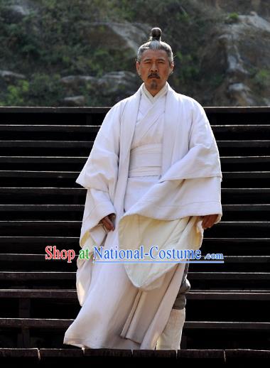 Chinese Ancient Spring and Autumn Period Military Counsellor Hanfu Costume for Men