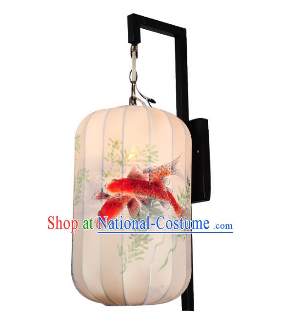 Handmade Traditional Chinese Lantern Wall Lamp Hand Painting Fish Lantern